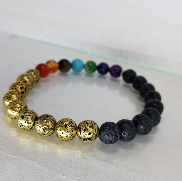 Black & Gold Yin & Yang 7 Chakra Healing Bracelet - Picture 9 of 10